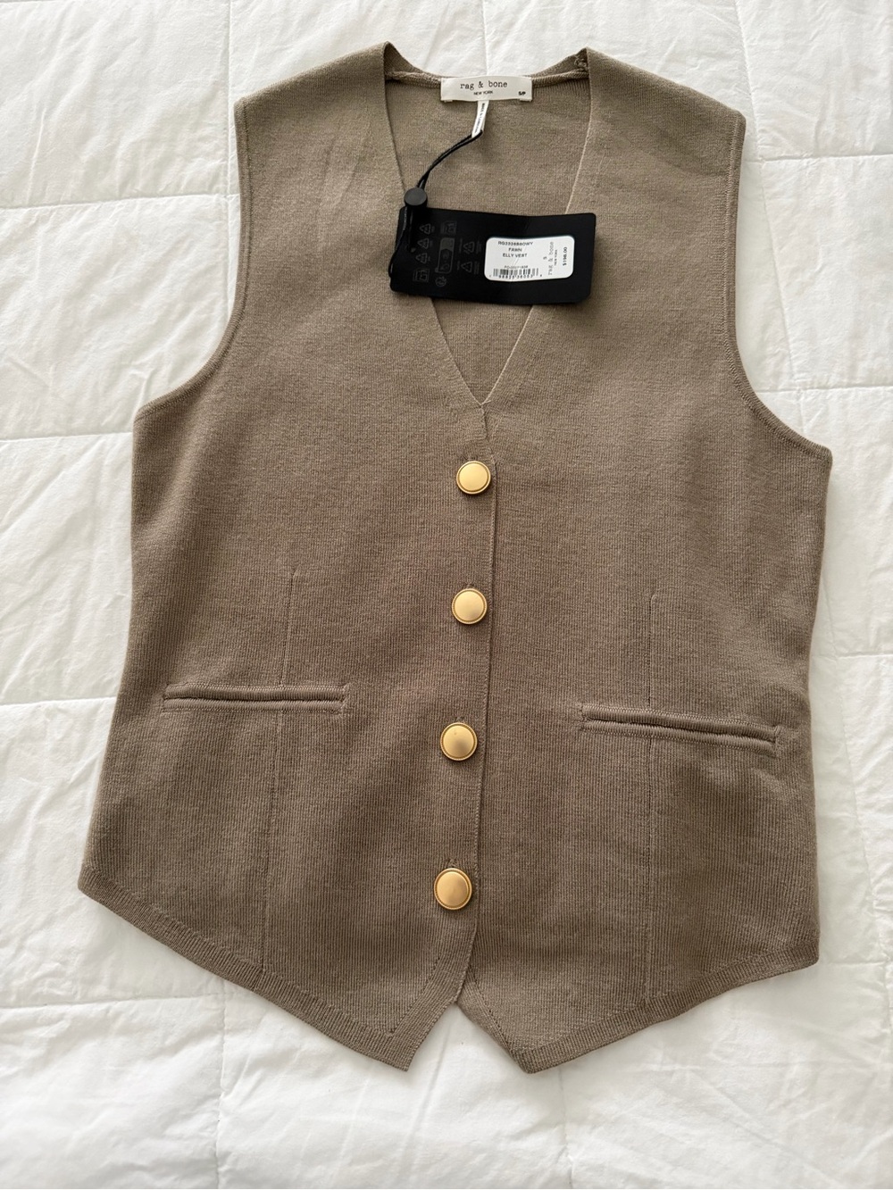 Rag & Bone Elly Vest NWT Sleeveless V-Neck Button Front Knit Vest -fawn color - Picture 2 of 5